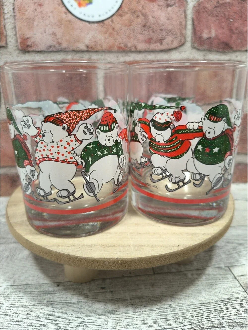 1991 Princess House Polar Bear Ice Skating Tumblers Christmas Heritage Set of 4